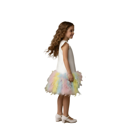 Enchanted Pastel Rainbow Feather Girls Birthday Party Dress
