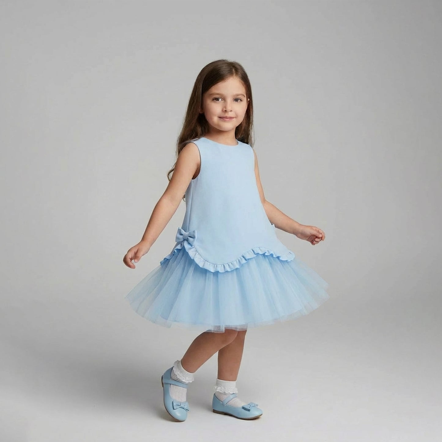 Sky Blue Tulle Scallop Dress