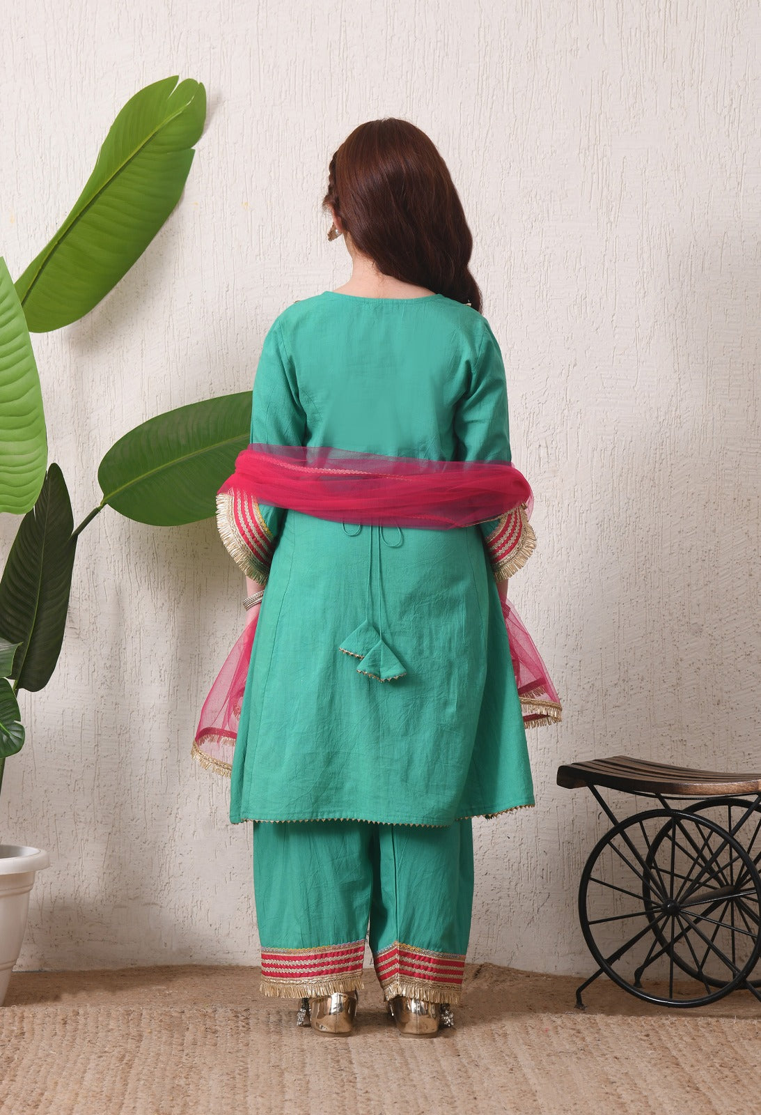 Graceful Teal Green and Pink Ethnic Suit Set for Kids