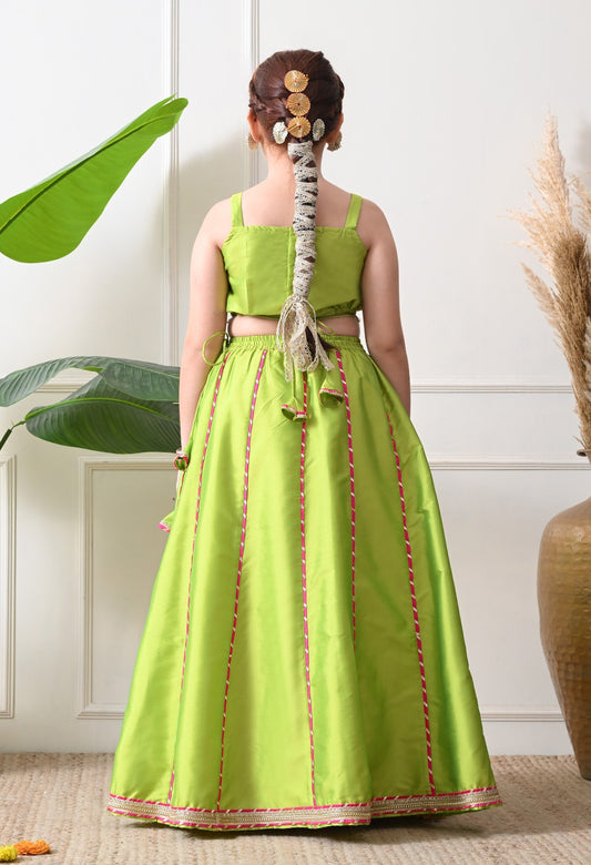 Charming Lime Green and Pink Lehanga Choli Set for Kids