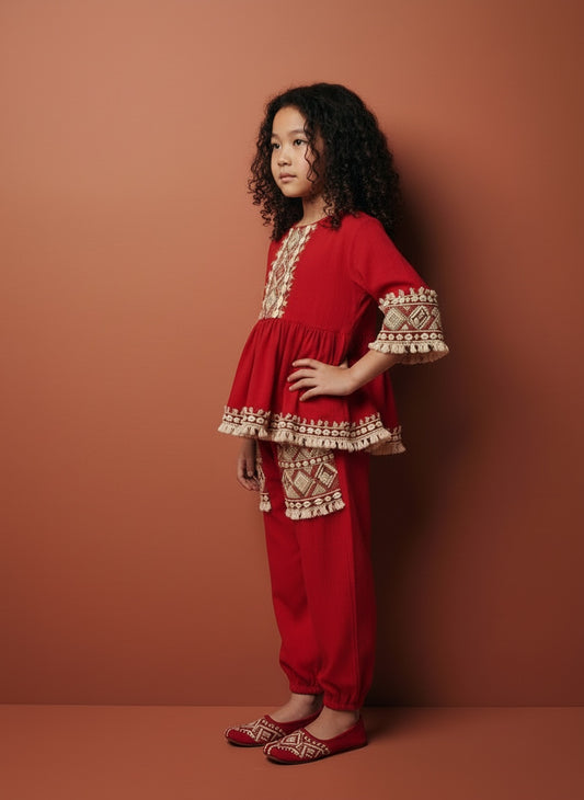Crimson Heritage Embroidered Coord Set