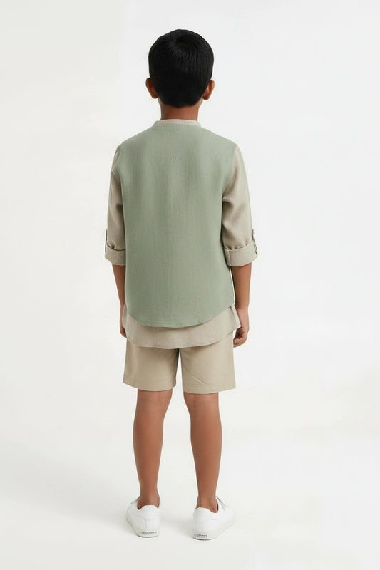 Boys' Sage Green & Beige Linen-Look Waistcoat-Style Co-ord Set