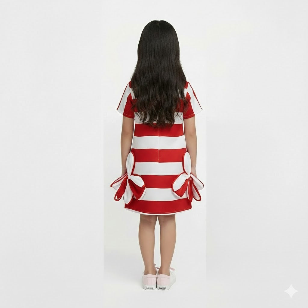 Petal Striped Dress Red and white