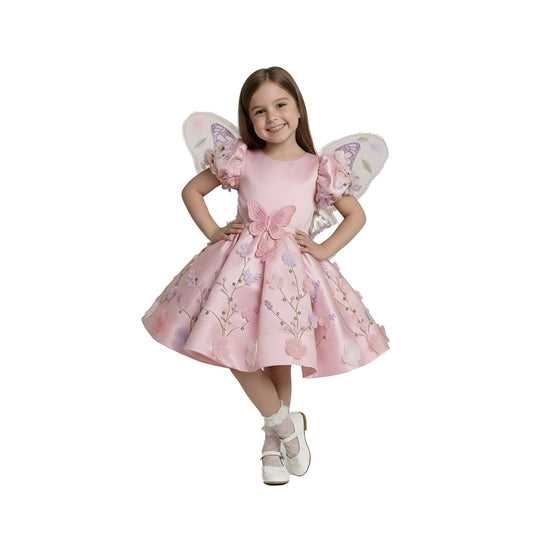 Enchanted Pink Butterfly Fairy Dress with Detachable Wings