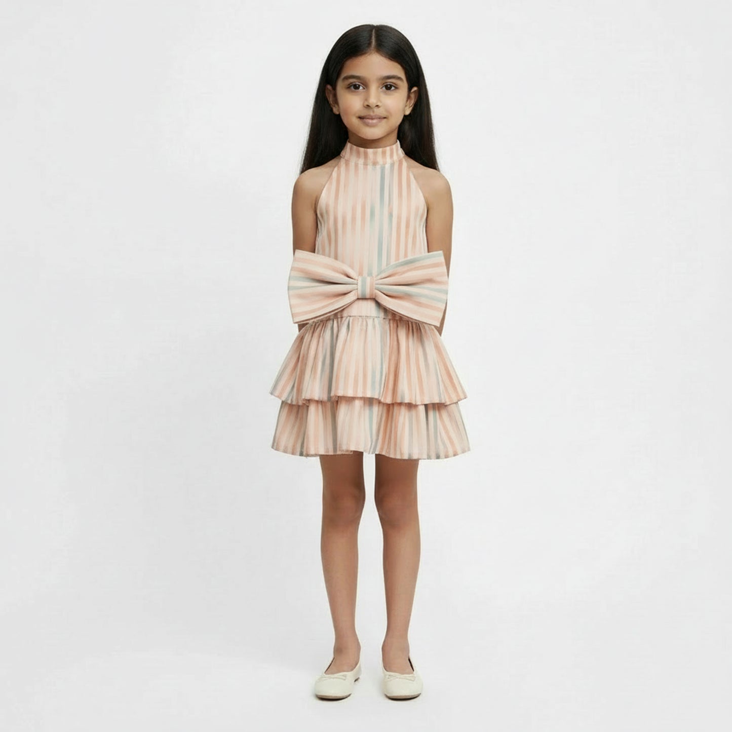 Peach Sorbet "Halter Bow" Tiered Dress