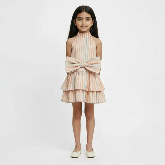 Peach Sorbet "Halter Bow" Tiered Dress