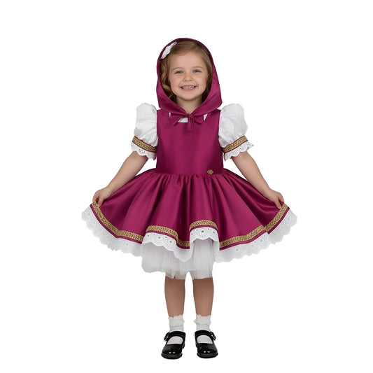 Masha-Inspired Berry Pink Hooded  Dress