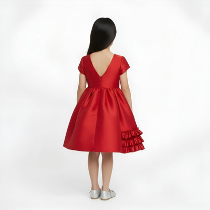 Girls' Scarlet Red Satin Ruffle Party Dress