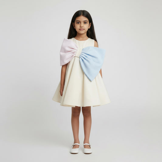 Pastel Bicolor Giant Bow Statement Dress