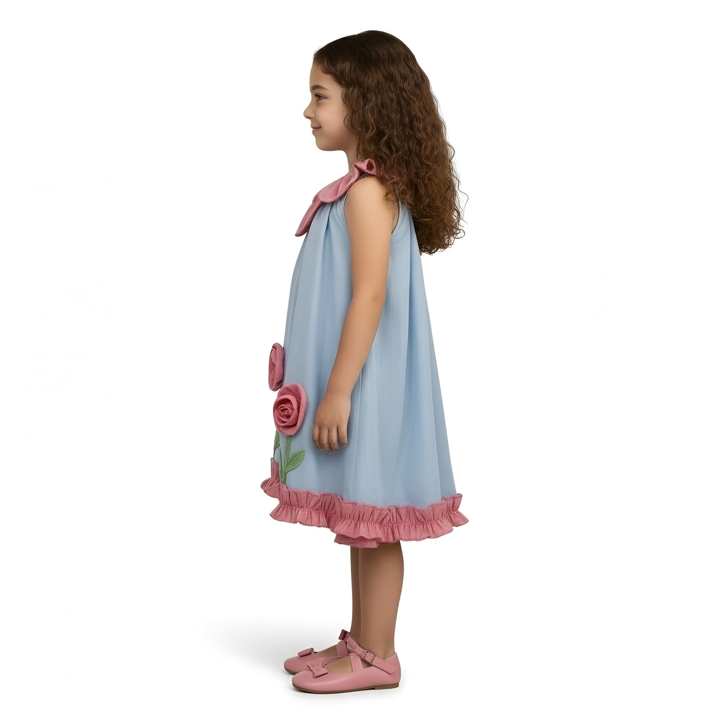"Secret Garden" Denim Floral Dress – Powder Blue & Rose