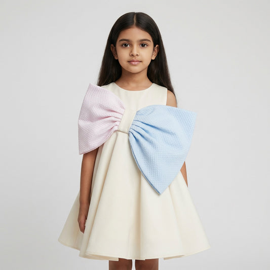 Pastel Bicolor Giant Bow Statement Dress