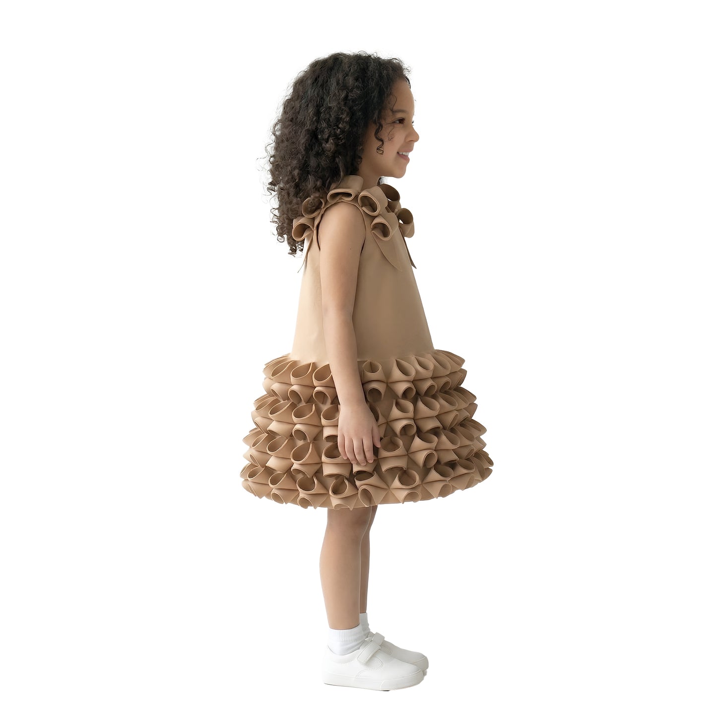 Haute Couture Sculpture Ruffle Dress – Camel Beige