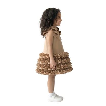Haute Couture Sculpture Ruffle Dress – Camel Beige