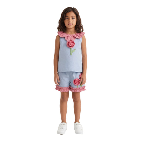 Girls' Rose Appliqué Summer Coord set