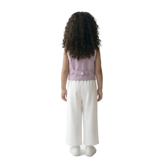 Girls' Lavender Bow-Accent Vest & Pant Coord Set