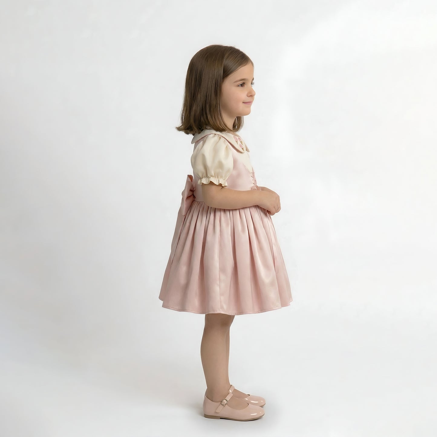 Girls' Vintage-Style Satin Pinafore Dress with Peter Pan Collar