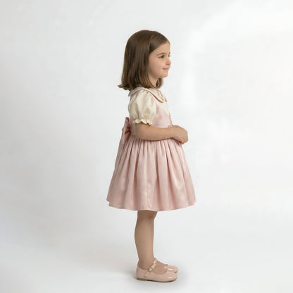 Girls' Vintage-Style Satin Pinafore Dress with Peter Pan Collar