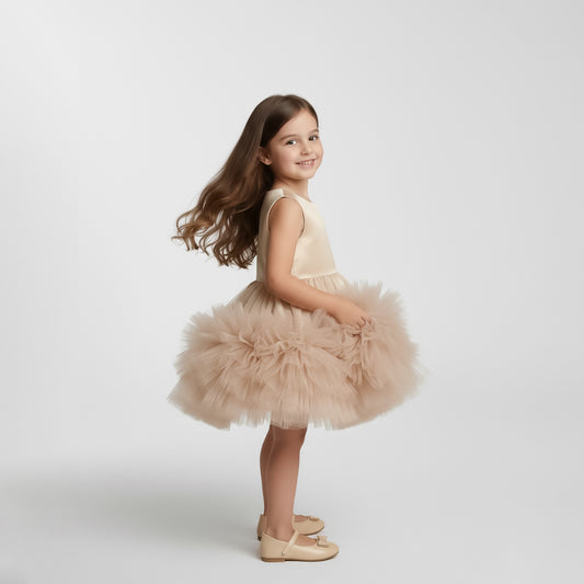 Champagne Satin & Tulle "Princess" Tutu Dress