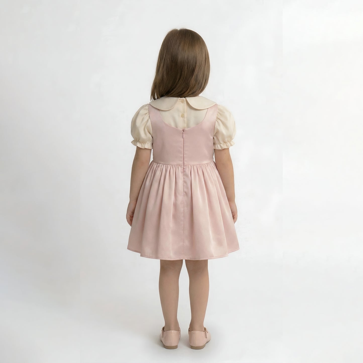 Girls' Vintage-Style Satin Pinafore Dress with Peter Pan Collar