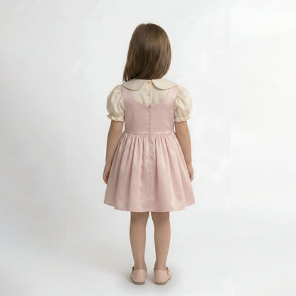 Girls' Vintage-Style Satin Pinafore Dress with Peter Pan Collar