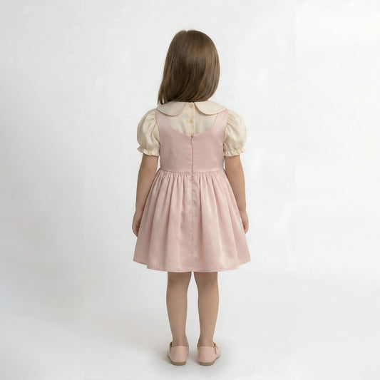 Girls' Vintage-Style Satin Pinafore Dress with Peter Pan Collar