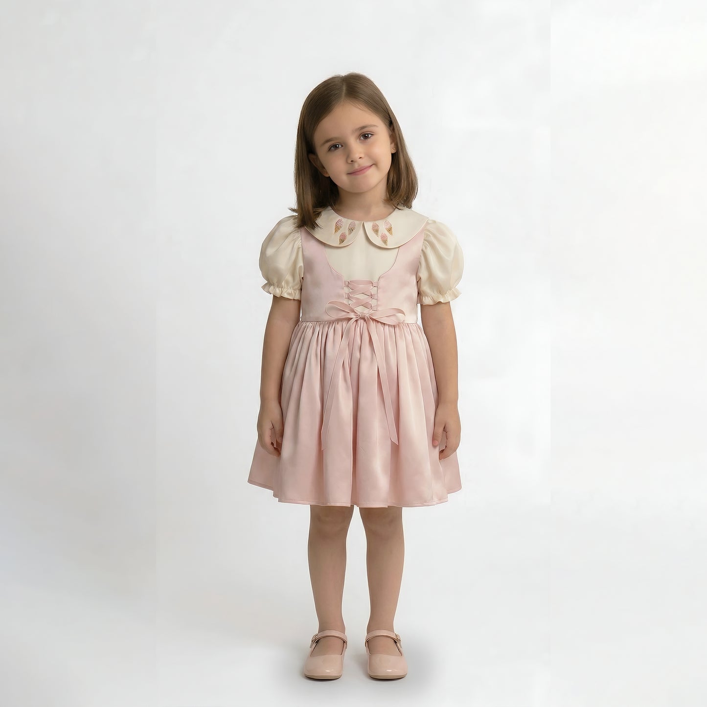 Girls' Vintage-Style Satin Pinafore Dress with Peter Pan Collar