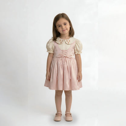 Girls' Vintage-Style Satin Pinafore Dress with Peter Pan Collar