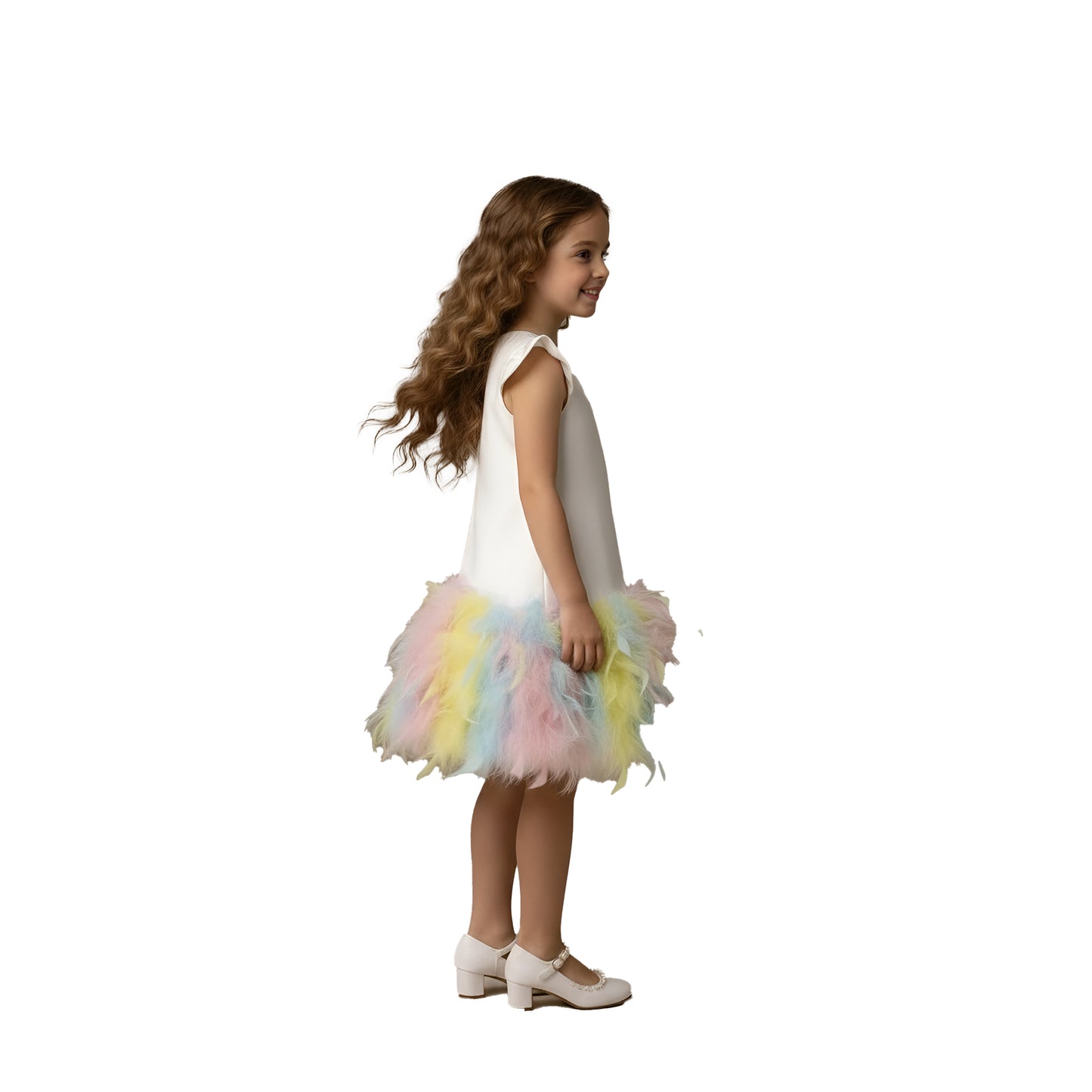 Enchanted Pastel Rainbow Feather Girls Birthday Party Dress