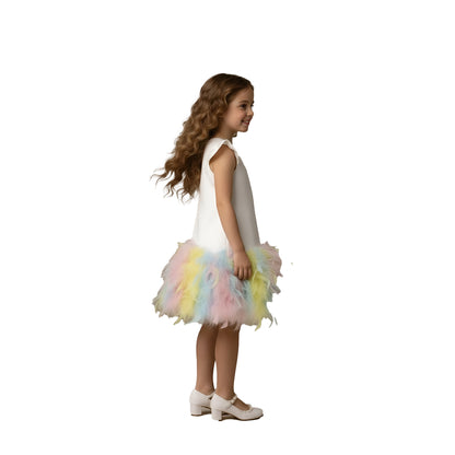 Enchanted Pastel Rainbow Feather Girls Birthday Party Dress