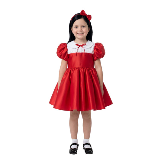 Classic Red Satin Princess Birthday Celebration Dress Set