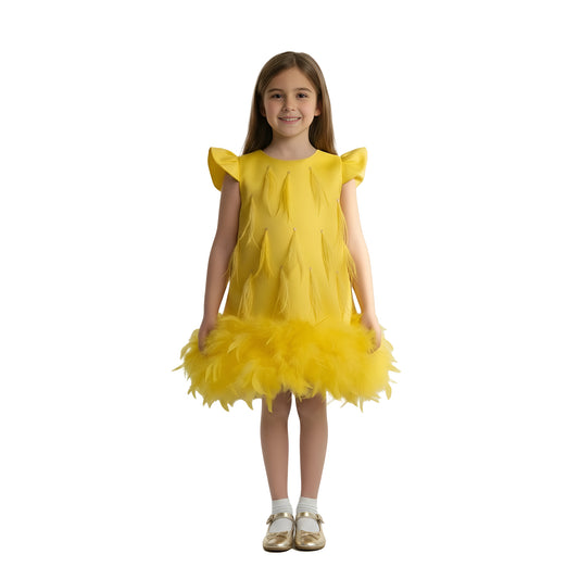 Sunshine Yellow Luxury Feather Party Dress
