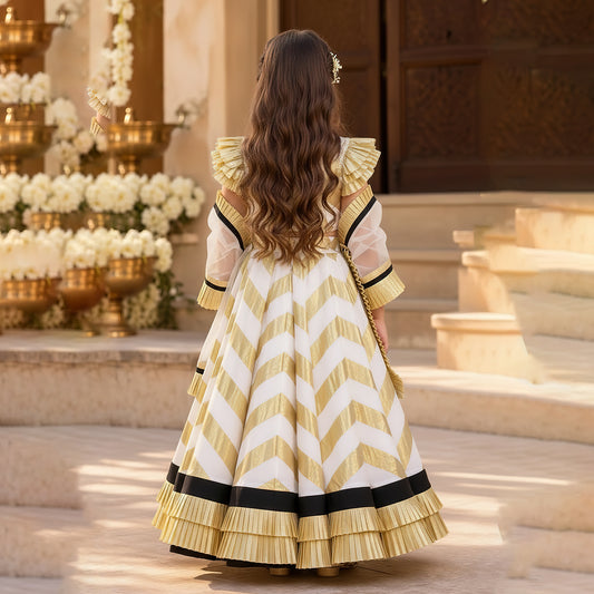The Gilded Chevron Ruffle Lehanga Set