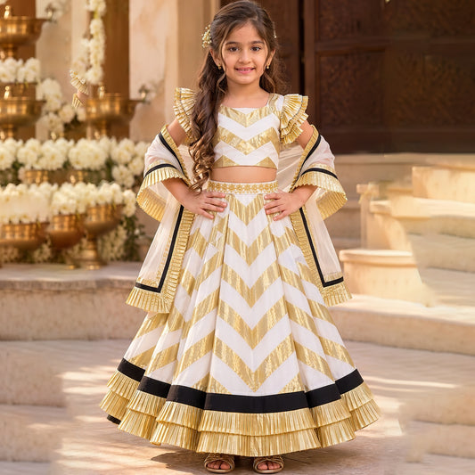 The Gilded Chevron Ruffle Lehanga Set