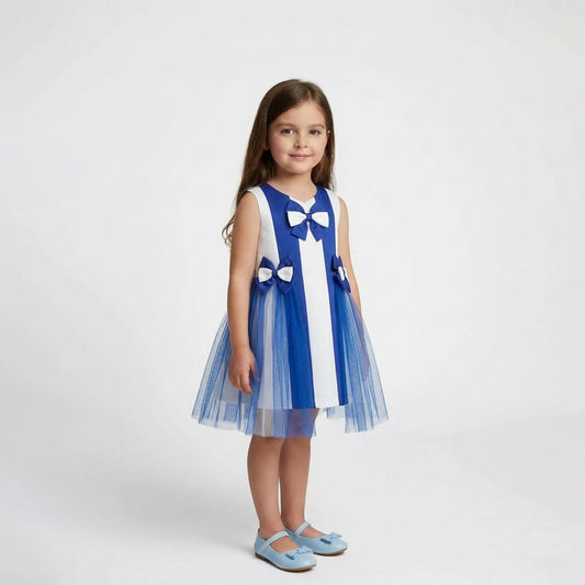 Girls' Royal Blue and White Tulle Party Dress
