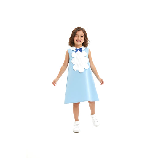 Girls’ Powder Blue Scalloped Bib A-Line Dress