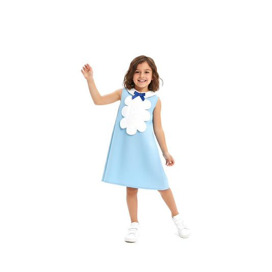 Girls’ Powder Blue Scalloped Bib A-Line Dress