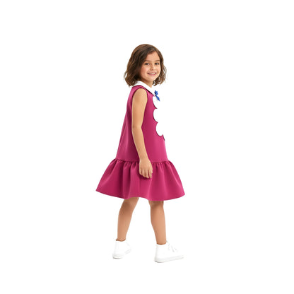 Magenta Sleeveless Scalloped Bib Dress
