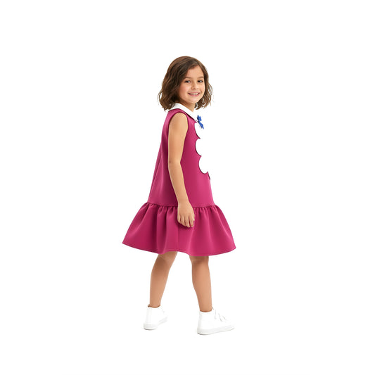 Magenta Sleeveless Scalloped Bib Dress
