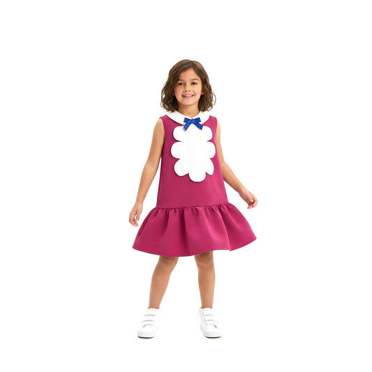 Magenta Sleeveless Scalloped Bib Dress