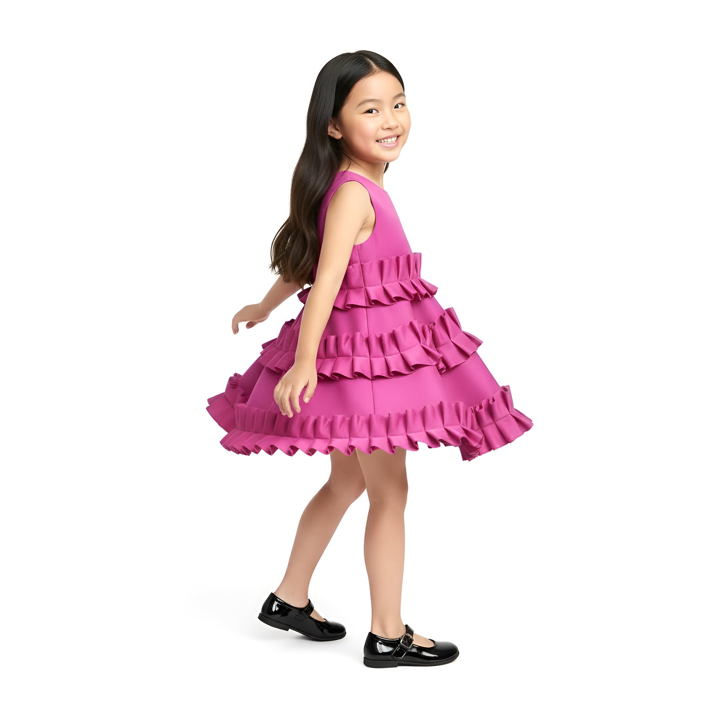Girls’ Hot Pink Tiered Ruffle Dress