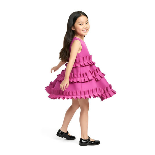 Girls’ Hot Pink Tiered Ruffle Dress