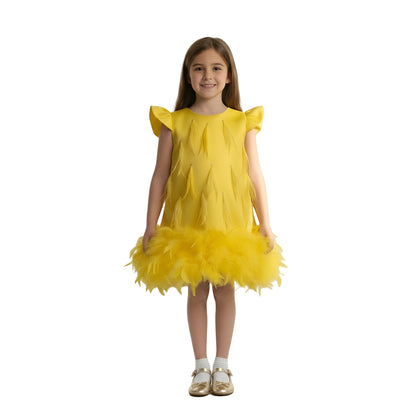 Sunshine Yellow Luxury Feather Party Dress