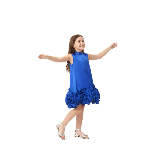 Royal Blue Rosette Hem Party Dress