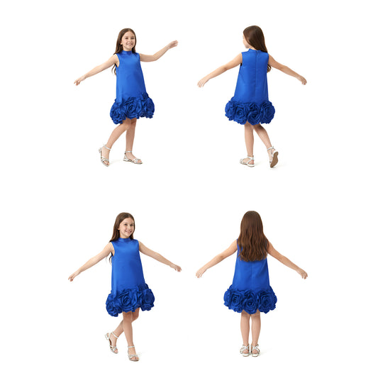 Royal Blue Rosette Hem Party Dress