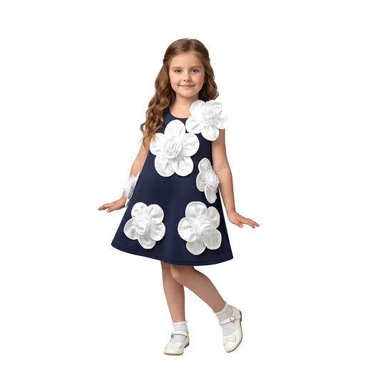 Blue 3D Floral Appliqué Dress