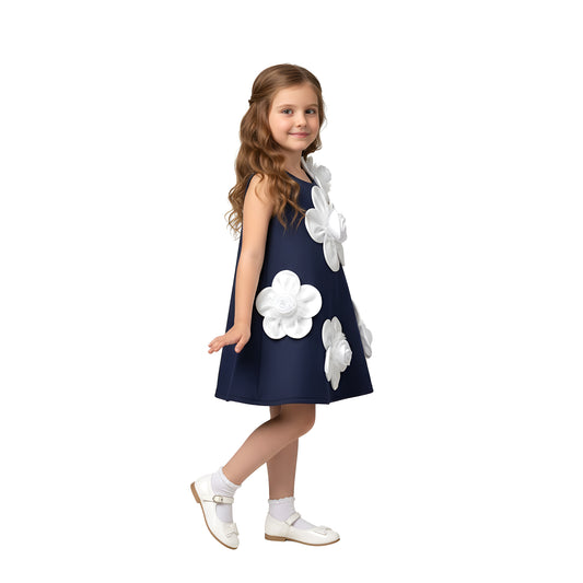 Blue 3D Floral Appliqué Dress