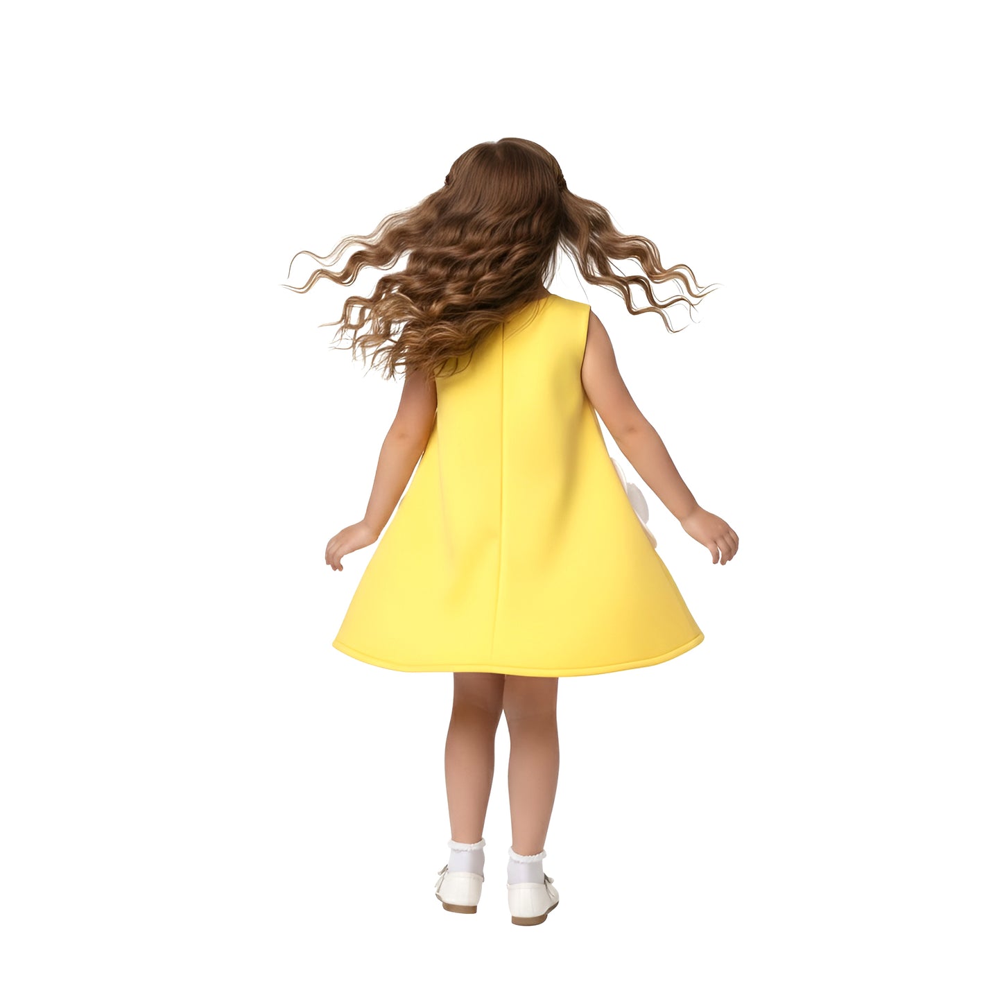 Yellow Pom-Pom Tulle Ruffle Dress