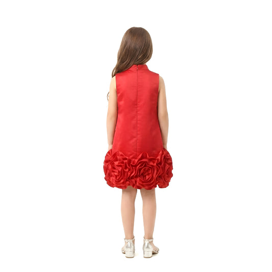Elegant Girls’ Red Satin Rosette Party Dress
