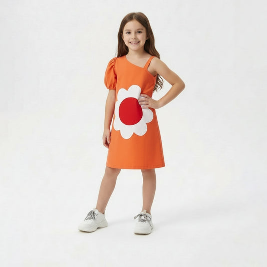 Orange bloom off shoulder dress