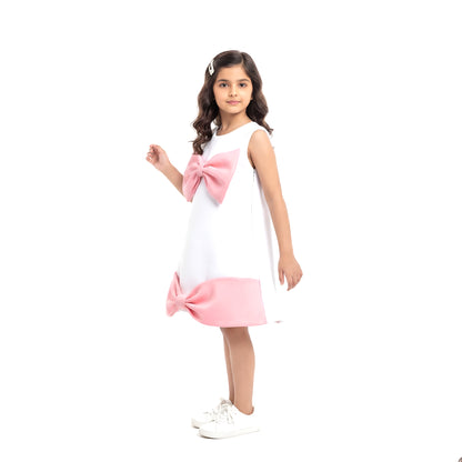 The Darling Bow A-Line Dress – White & Blush Pink